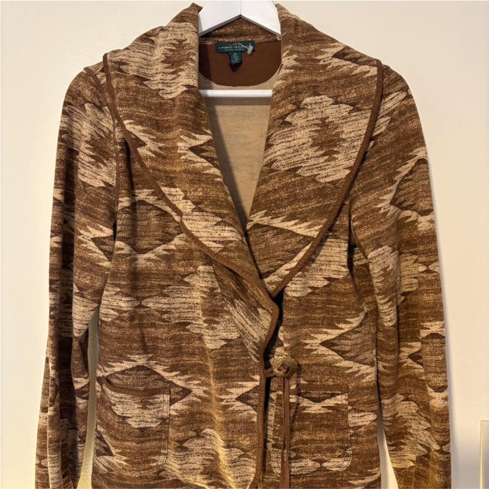 Ralph Lauren Beige and Brown Knit Cardigan
